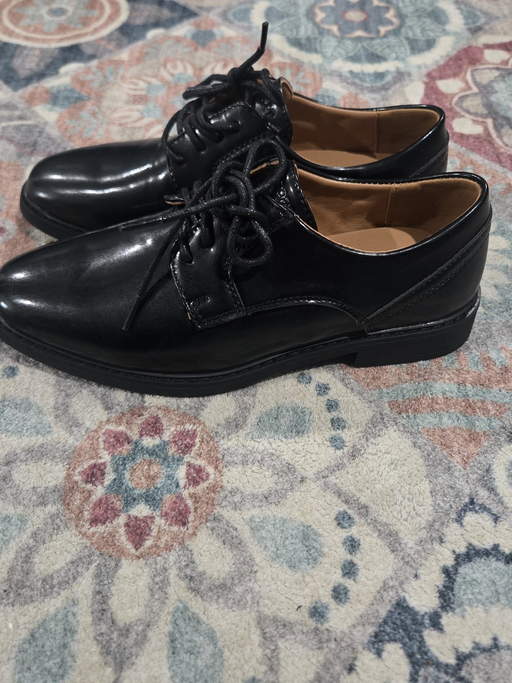 Rockport Boys 4 Classic Black Patent Leather Lace-Up Dress Shoes